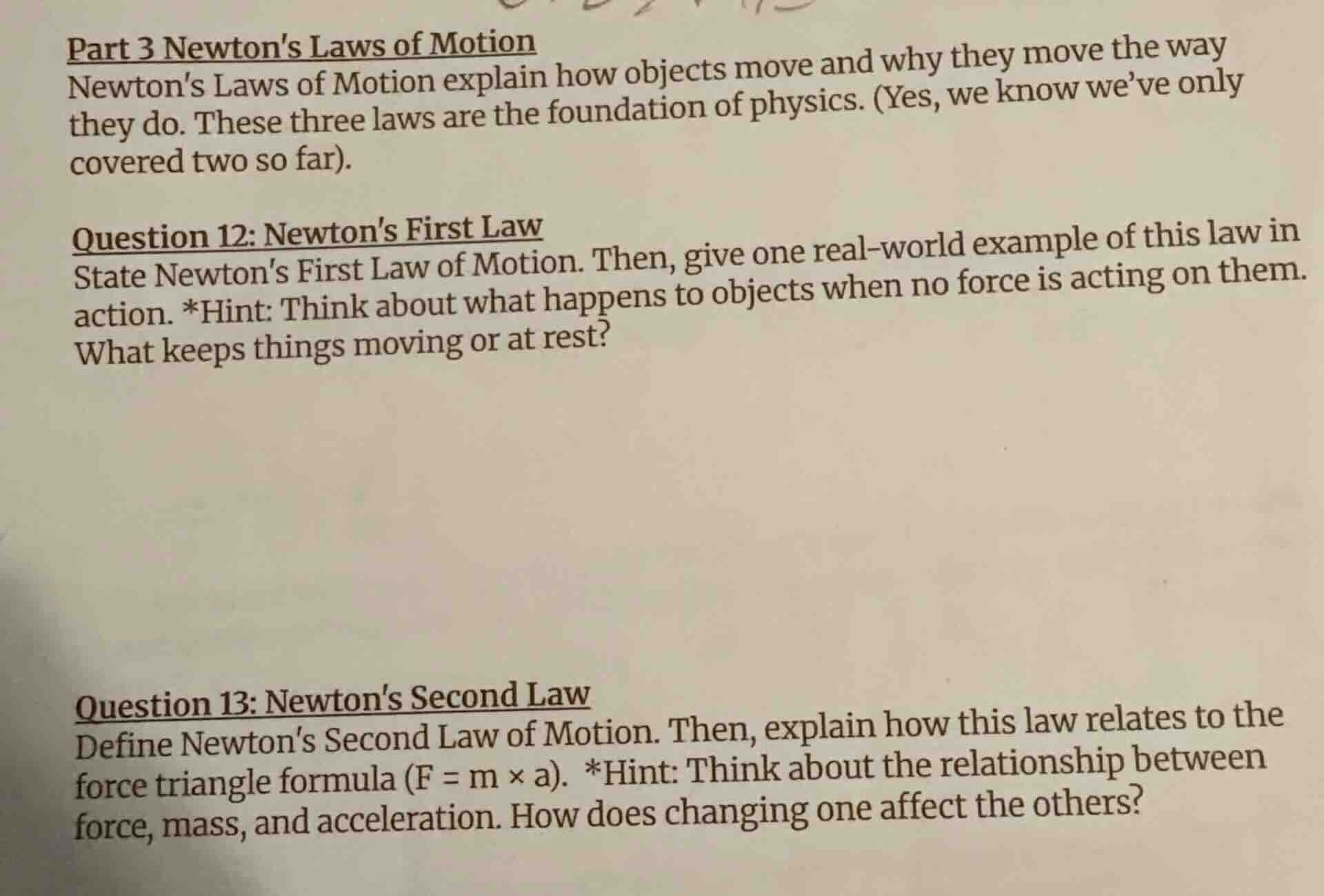 part 3 newtons laws of motion newtons laws of motion explain how object…