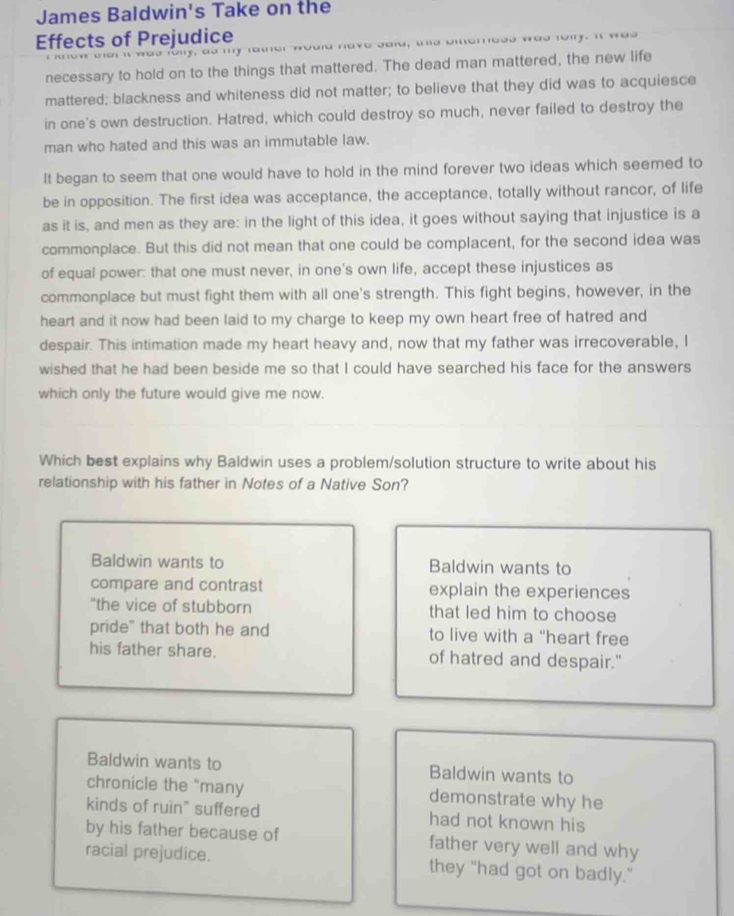 james baldwins take on the effects of prejudice necessary to hold on to…