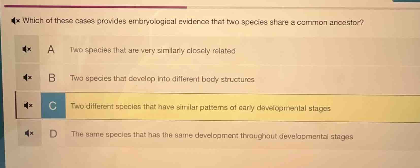 which of these cases provides embryological evidence that two species s…