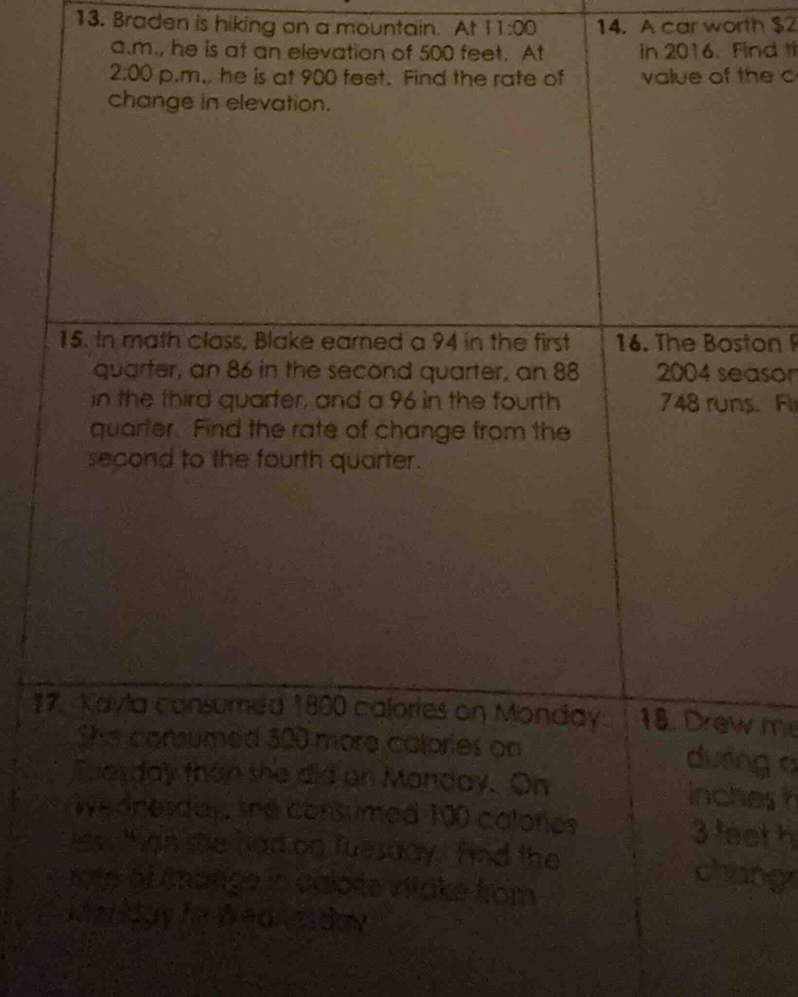 13. braden is hiking on a mountain. at 11:00 a.m., he is at an elevatio…