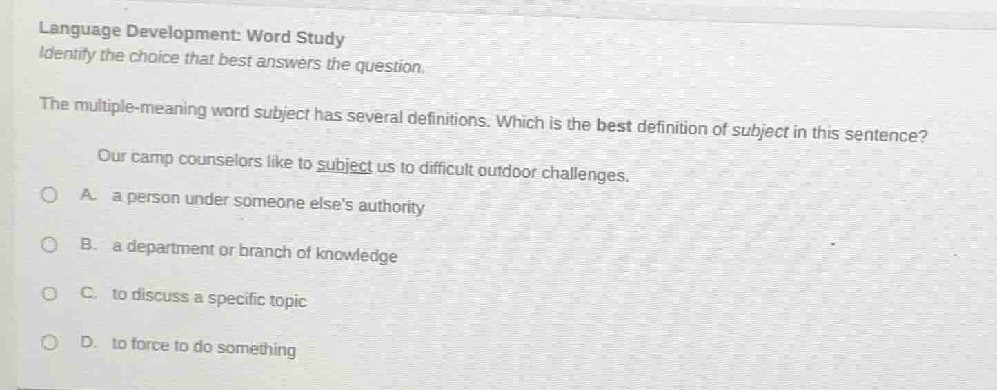 language development: word study identify the choice that best answers …