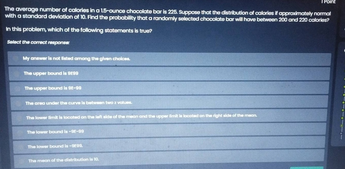 the average number of calories in a 1.5-ounce chocolate bar is 225. sup…