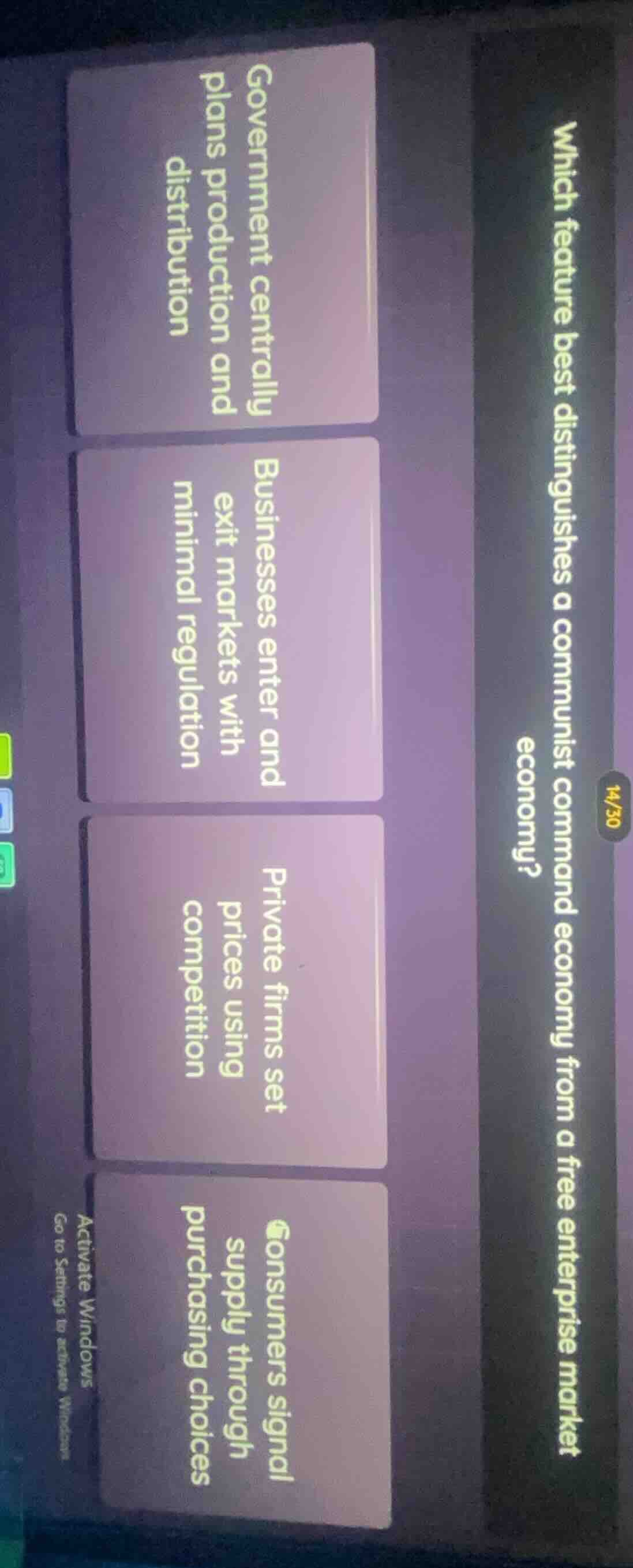 which feature best distinguishes a communist command economy from a fre…