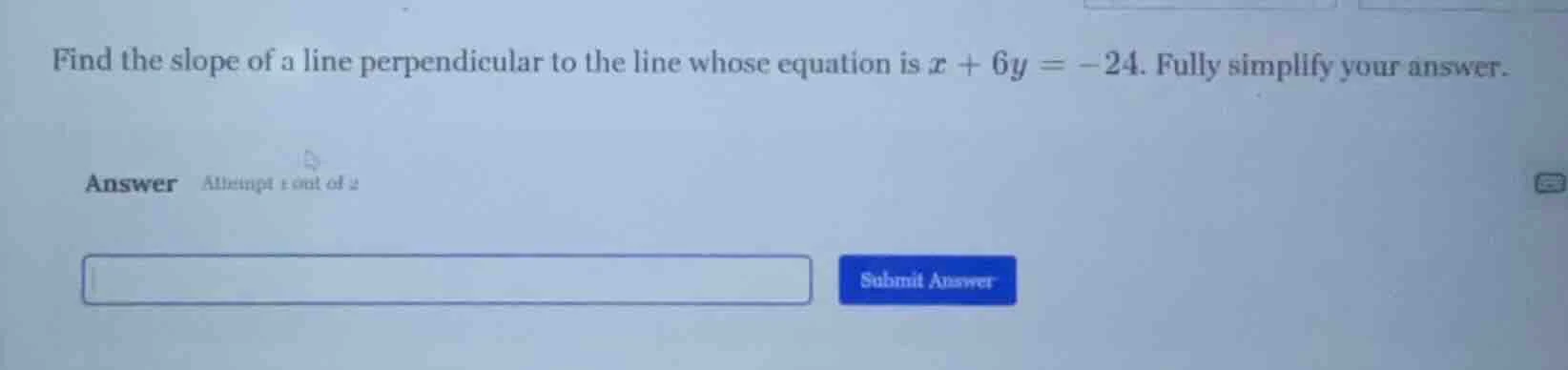 find the slope of a line perpendicular to the line whose equation is ( …