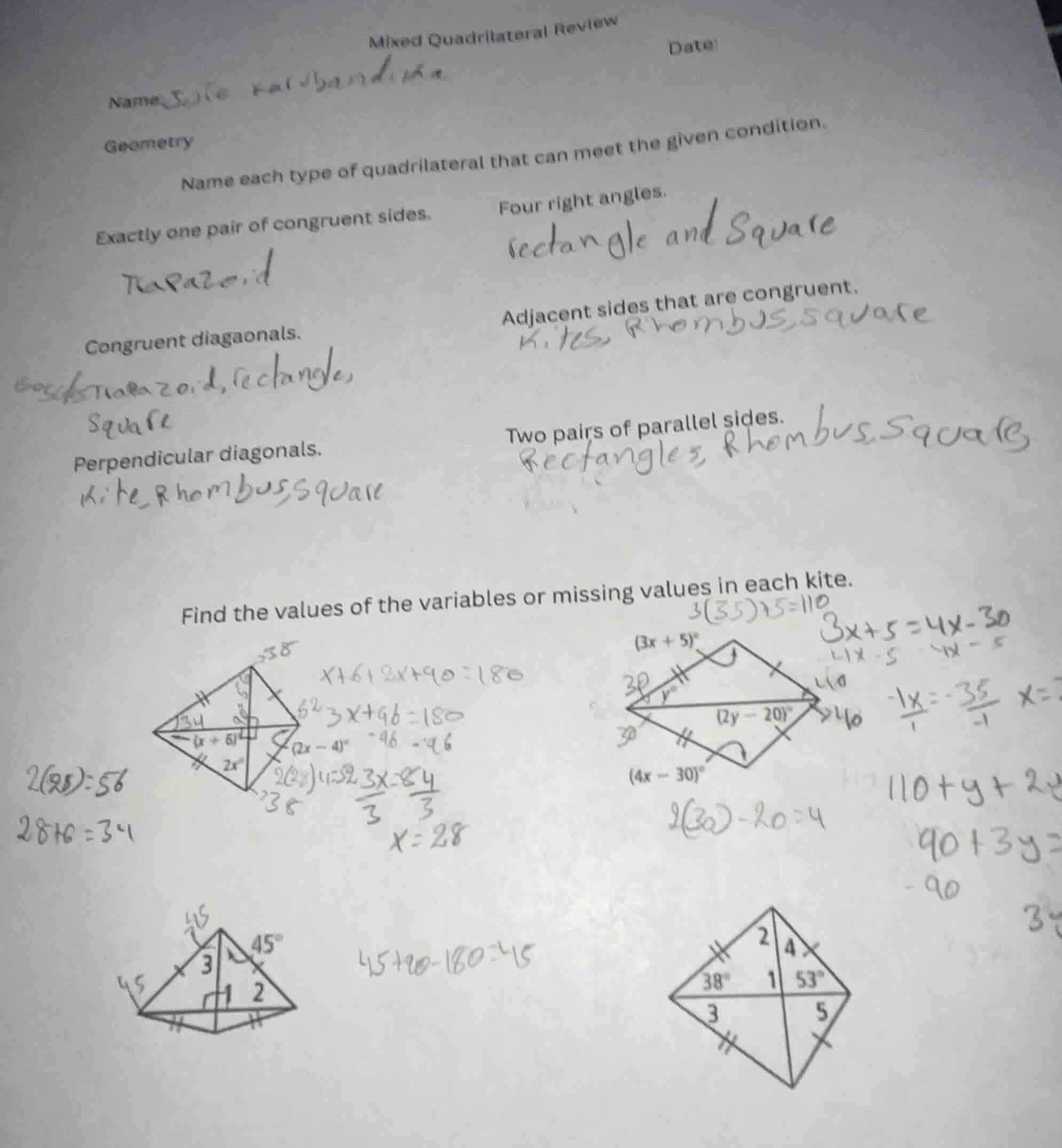 mixed quadrilateral review date: name: joyce kachbandika geometry name …