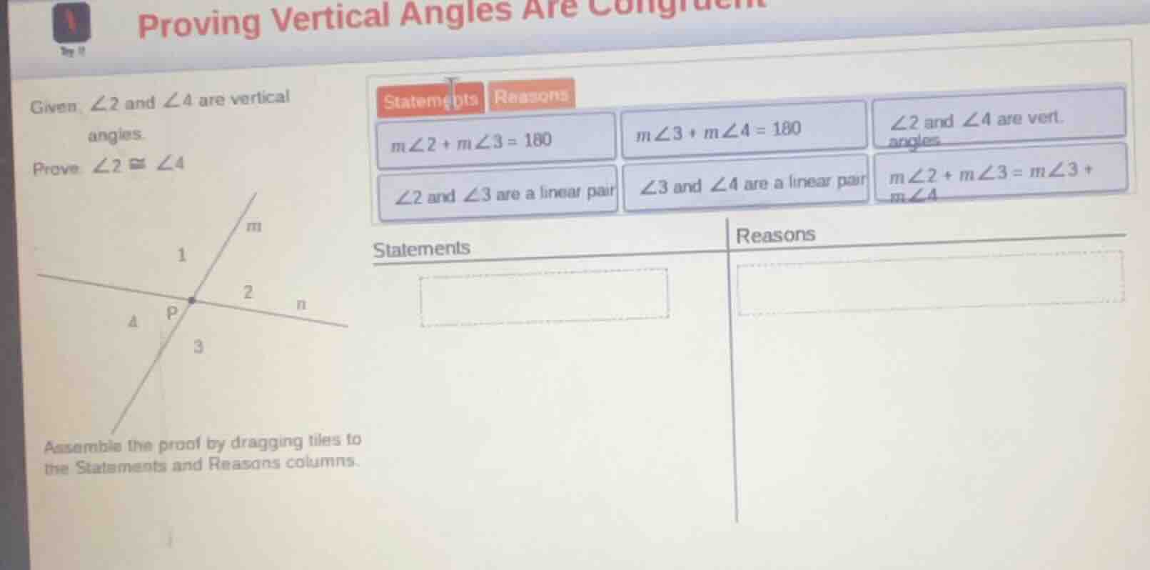 proving vertical angles are congruent given, ∠2 and ∠4 are vertical ang…