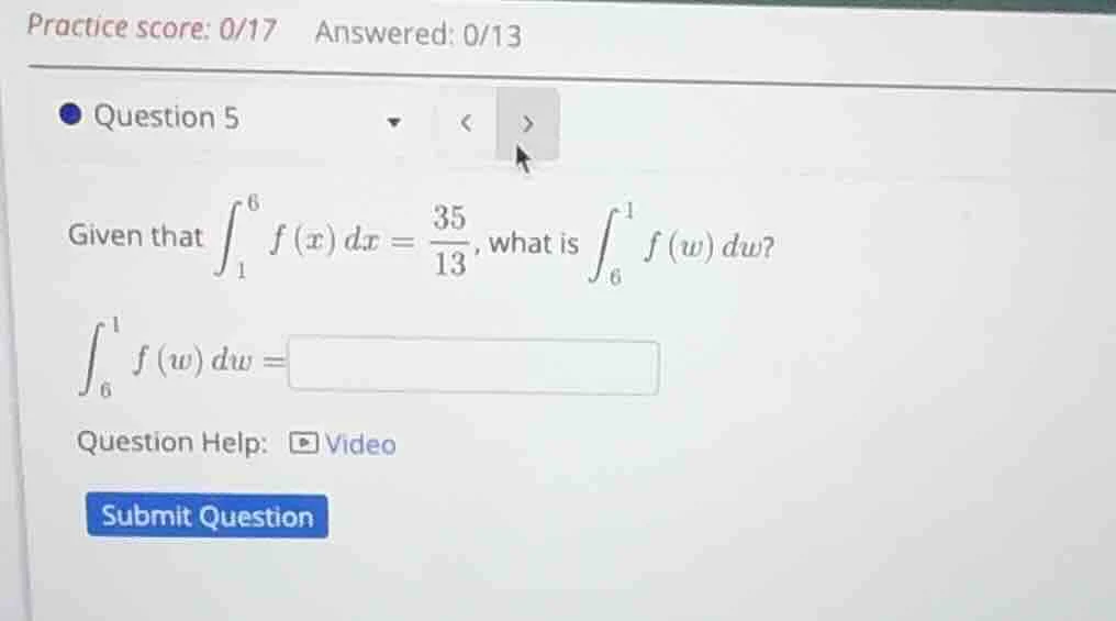 given that \\(\\int_{1}^{6} f(x) dx = \\frac{35}{13}\\), what is \\(\\i…