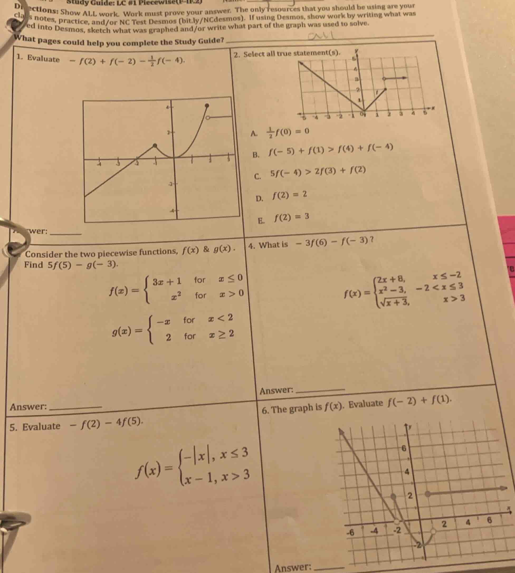 study guide: lc #1 piecewise directions: show all work. work must prove…