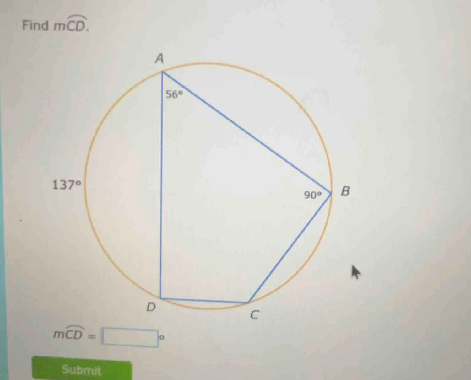 find ( moverarc{cd} ). ( moverarc{cd} = square^circ )