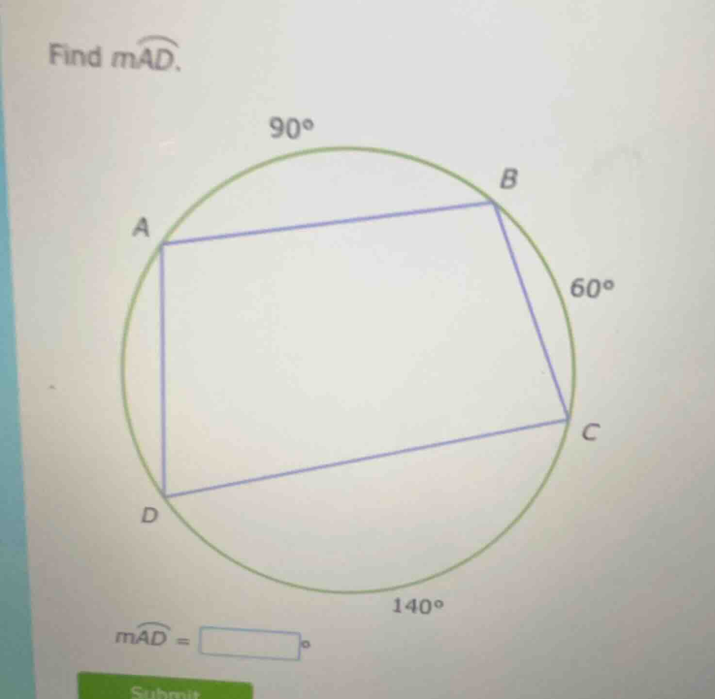 find ( moverarc{ad} ). ( moverarc{ad} = square^circ )