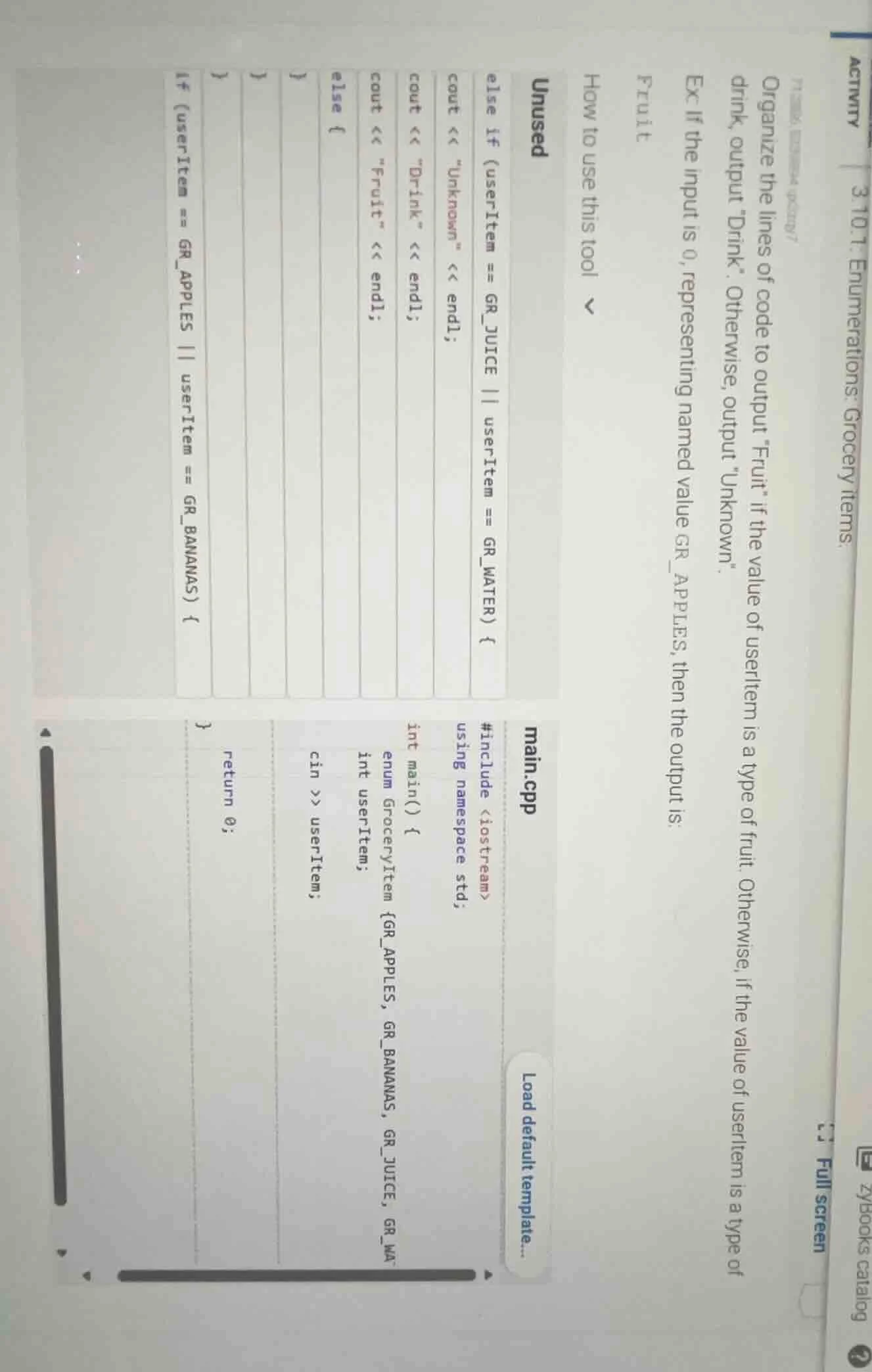 activity 3.10.1: enumerations: grocery items. organize the lines of cod…