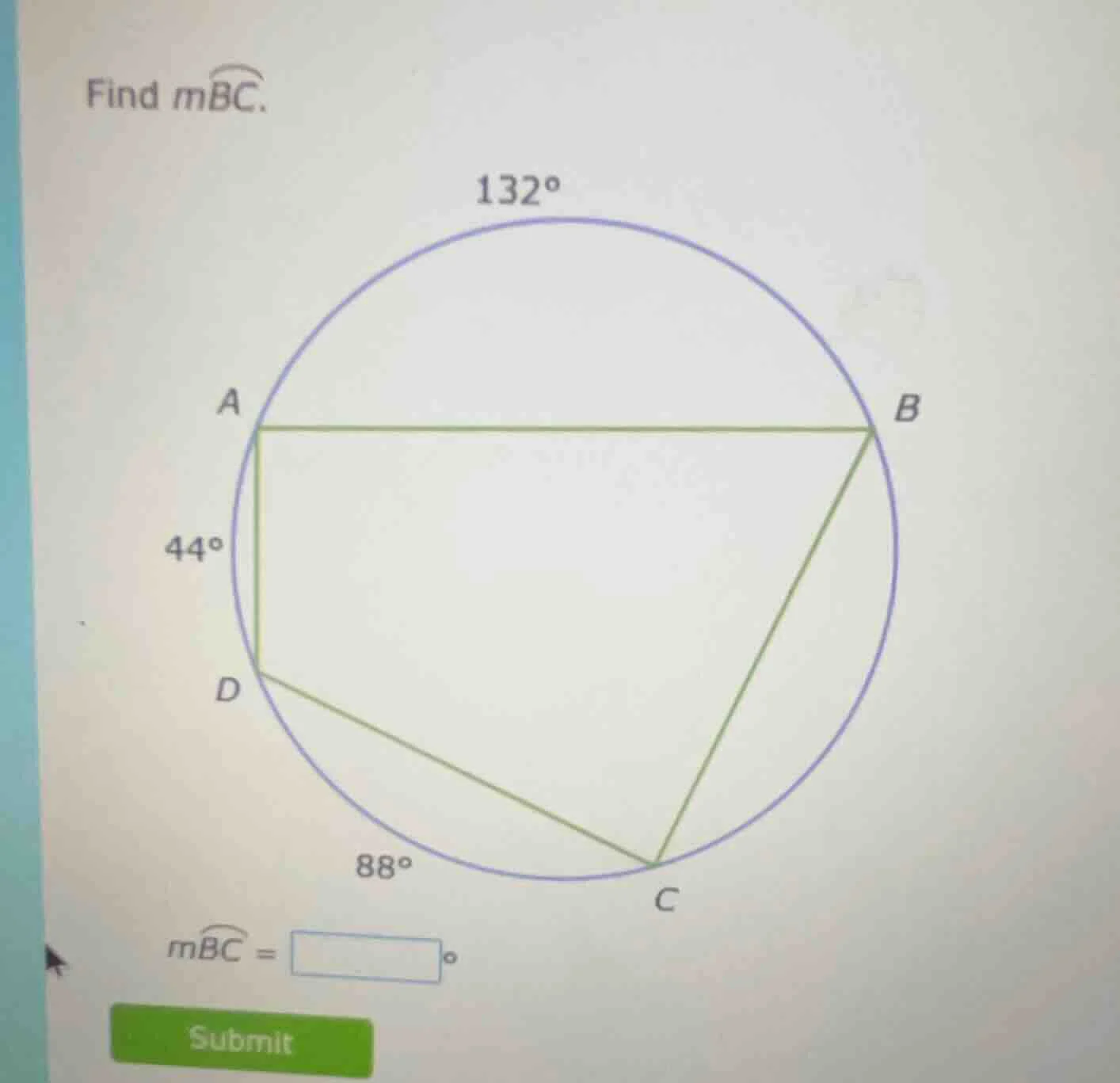 find ( moverarc{bc} ). ( moverarc{bc} = square^circ )