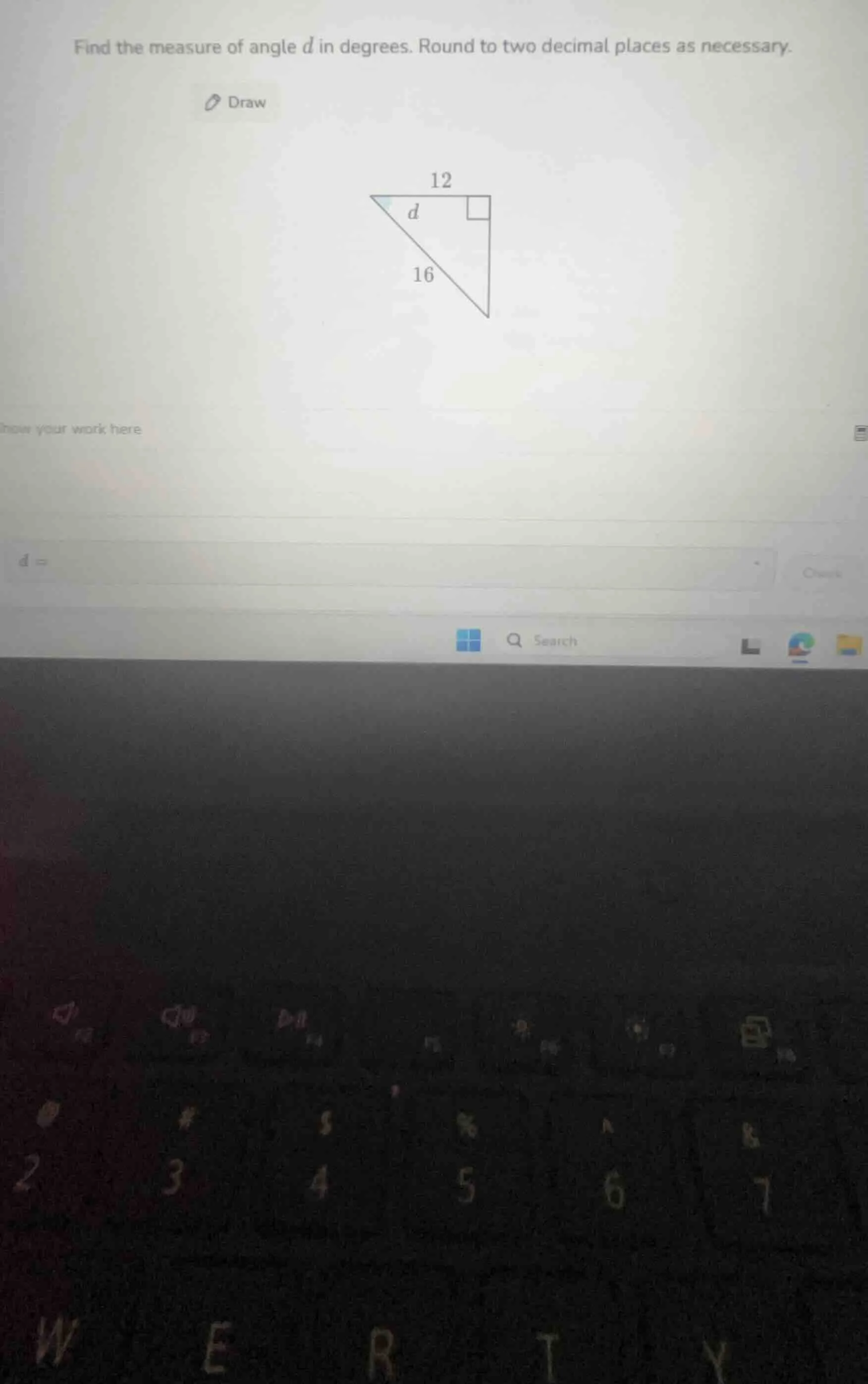find the measure of angle d in degrees. round to two decimal places as …