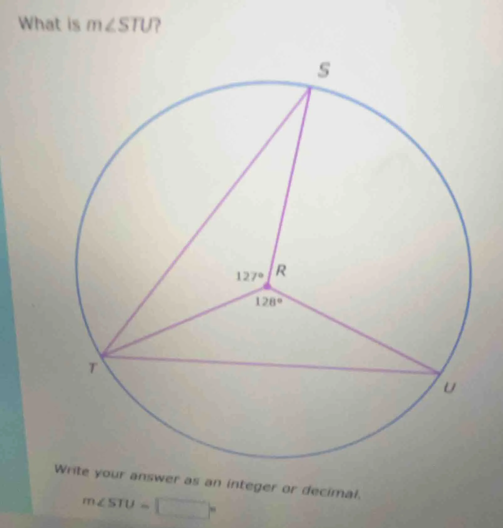 what is m∠stu? write your answer as an integer or decimal. m∠stu = °