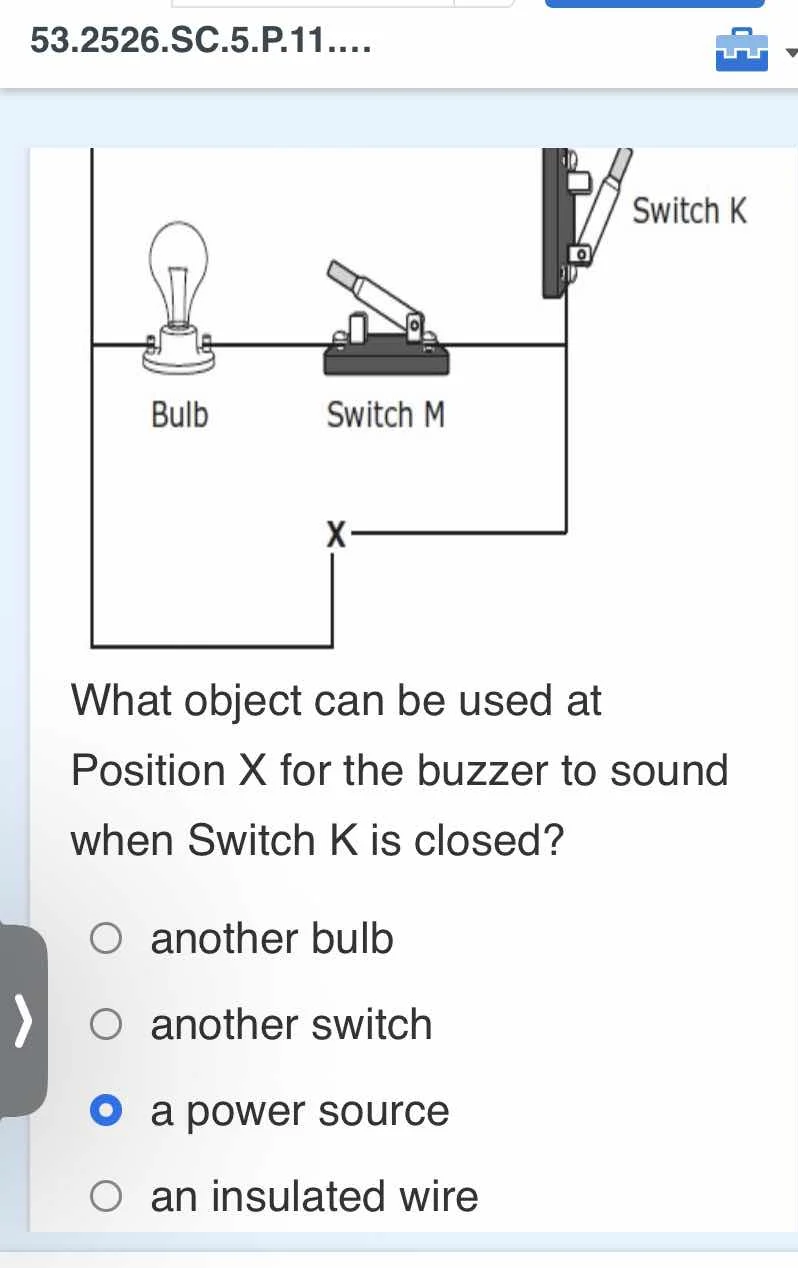 what object can be used at position x for the buzzer to sound when swit…