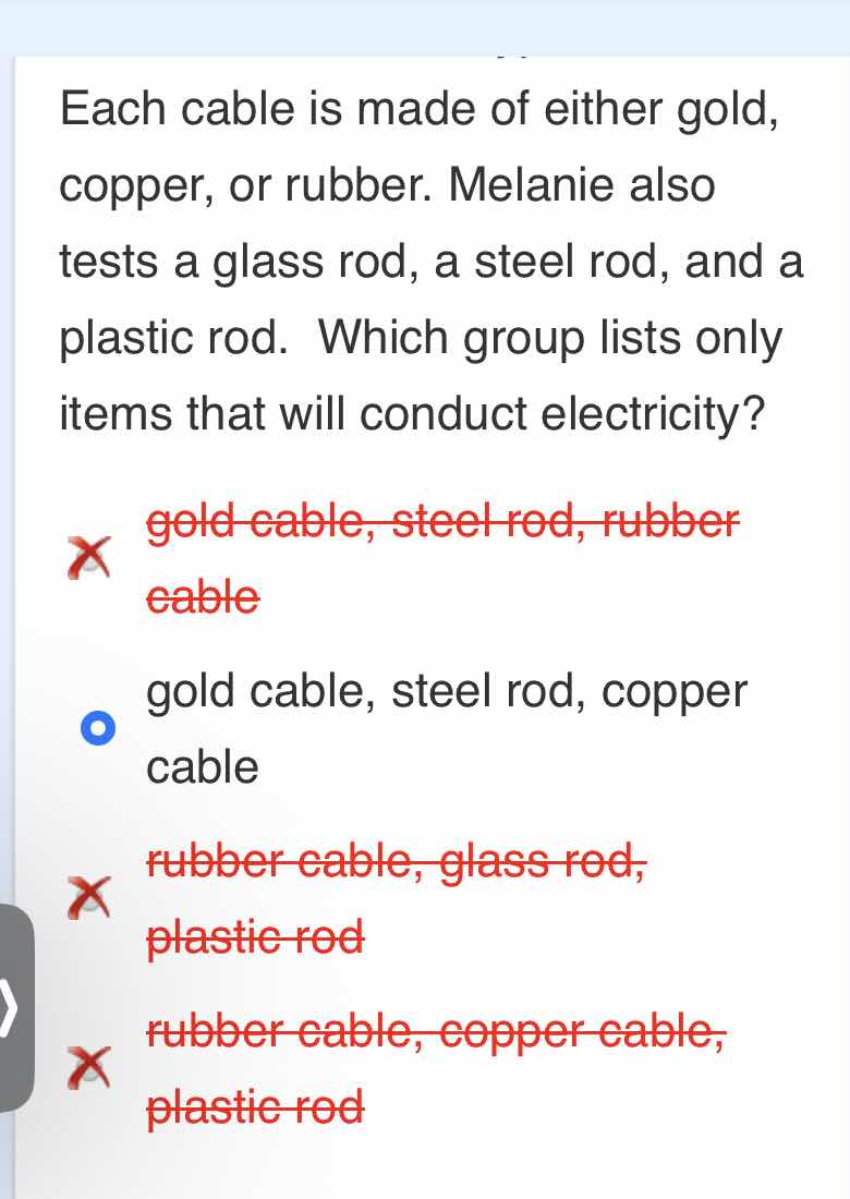 each cable is made of either gold, copper, or rubber. melanie also test…