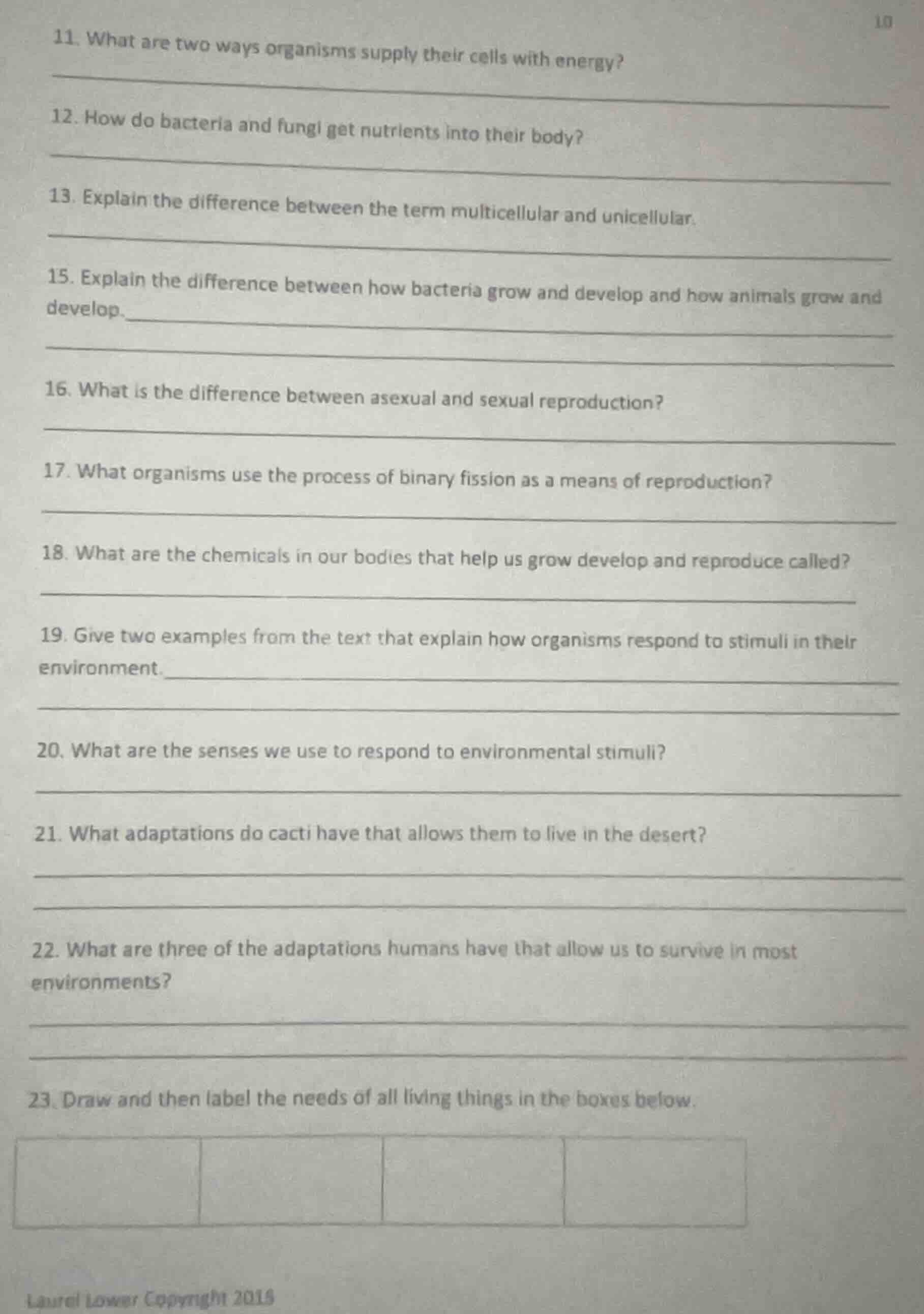 11. what are two ways organisms supply their cells with energy? 12. how…