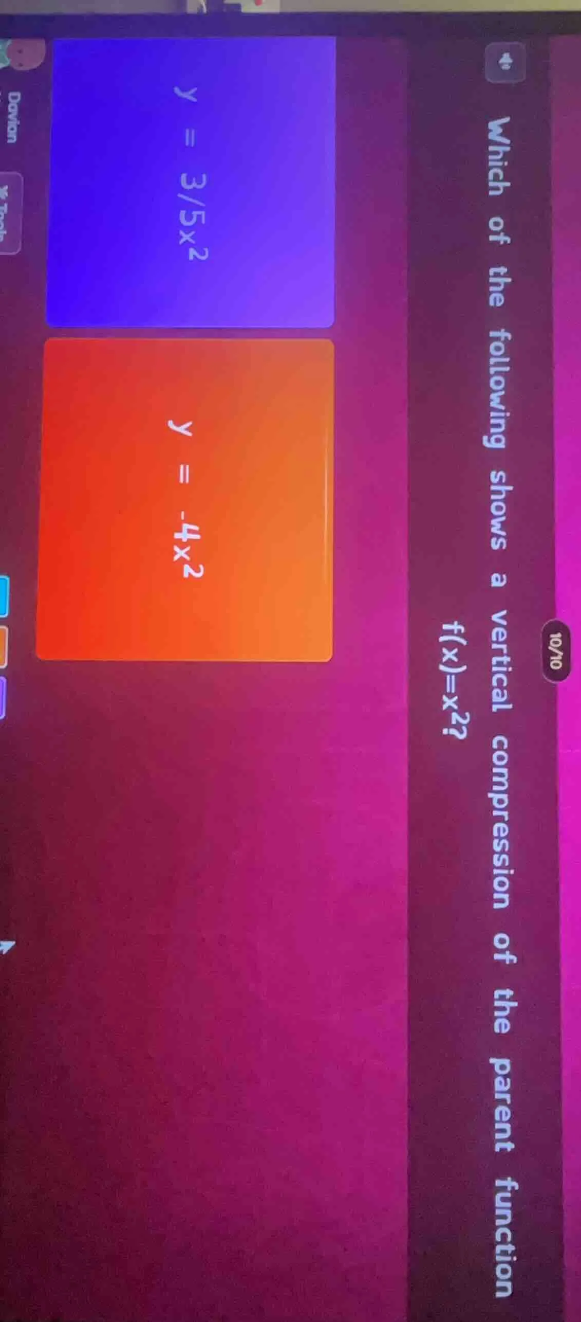 which of the following shows a vertical compression of the parent funct…