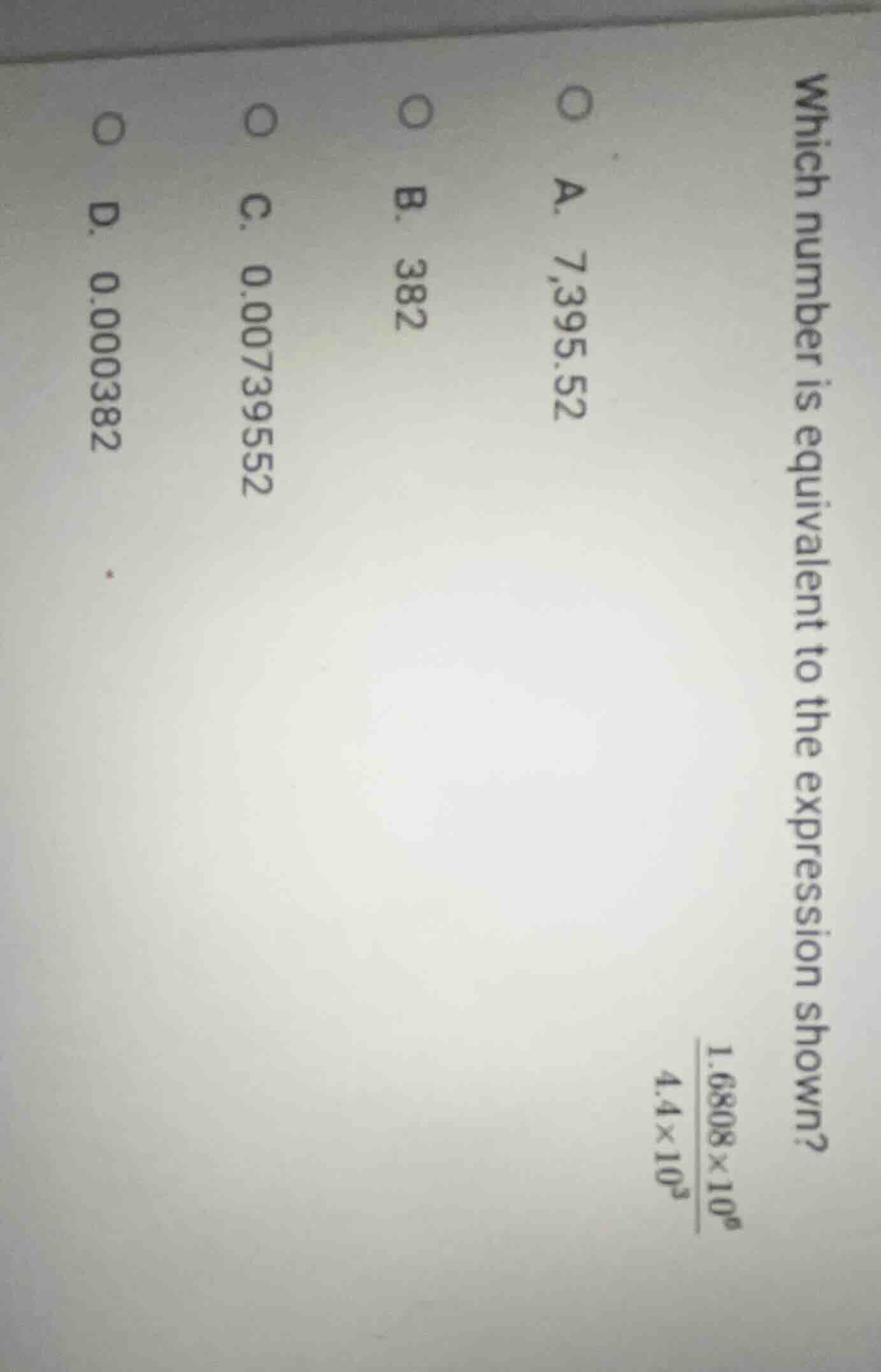 which number is equivalent to the expression shown? \\(\\frac{1.6808 \\…