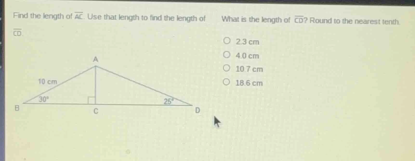 find the length of \\(\\overline{ac}\\). use that length to find the le…