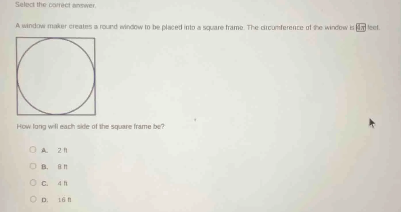 select the correct answer. a window maker creates a round window to be …