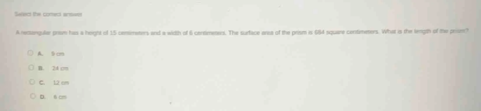 select the correct answer a rectangular prism has a height of 15 centim…