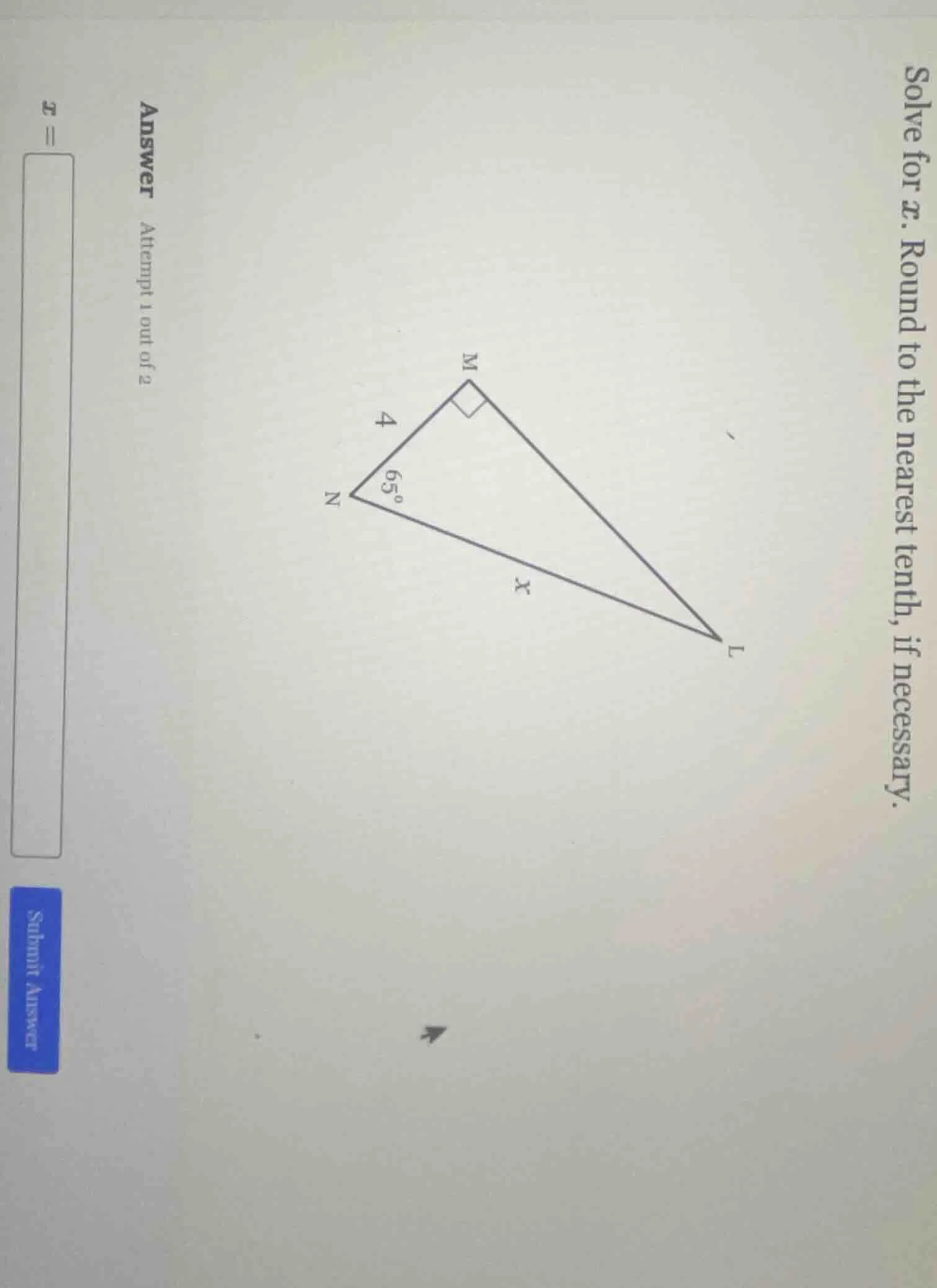 solve for x. round to the nearest tenth, if necessary. answer attempt 1…