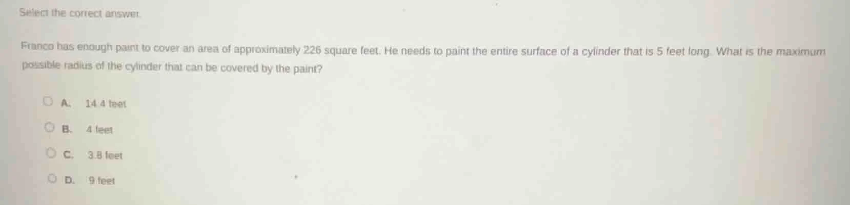 select the correct answer. franco has enough paint to cover an area of …