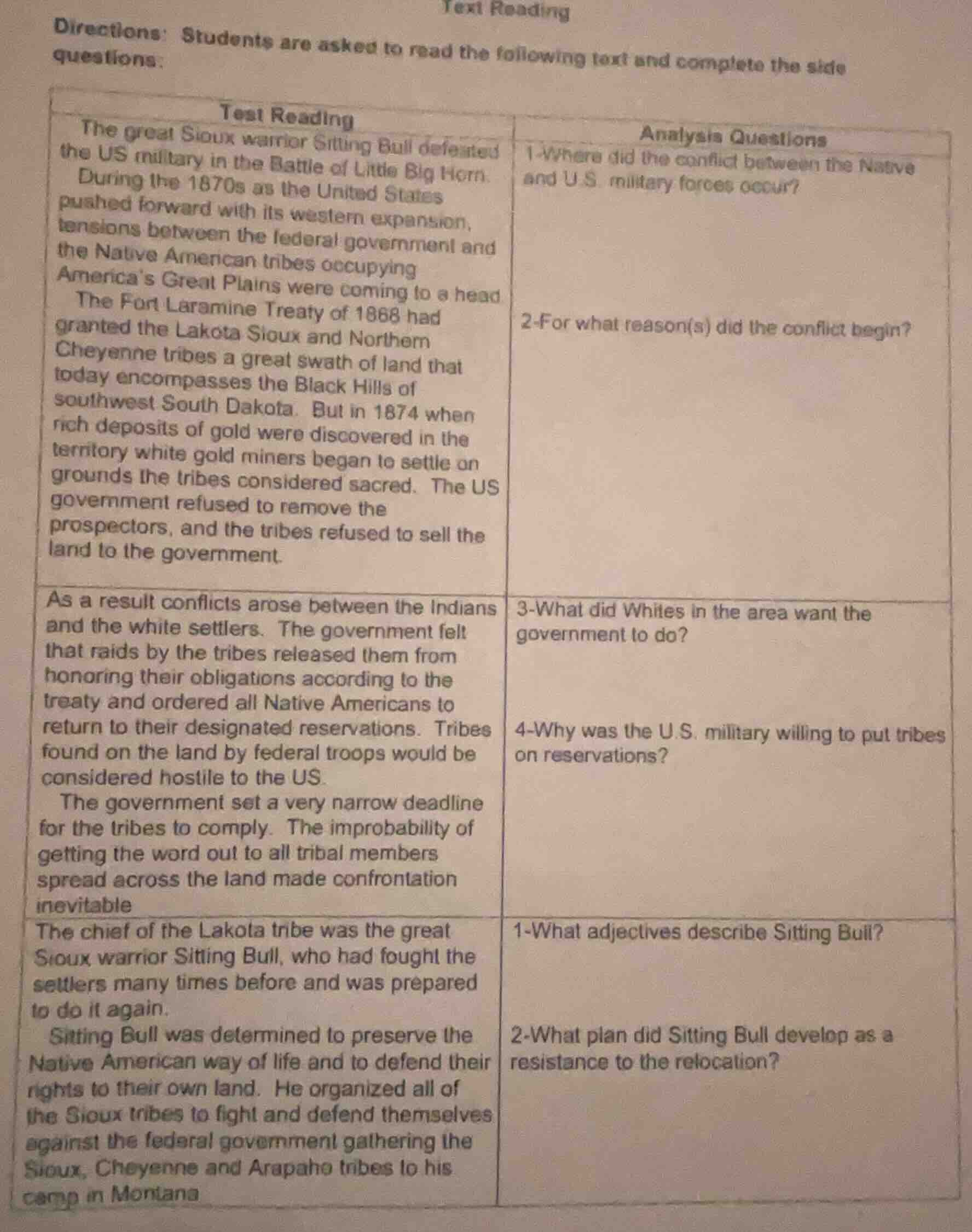 text reading directions: students are asked to read the following text …