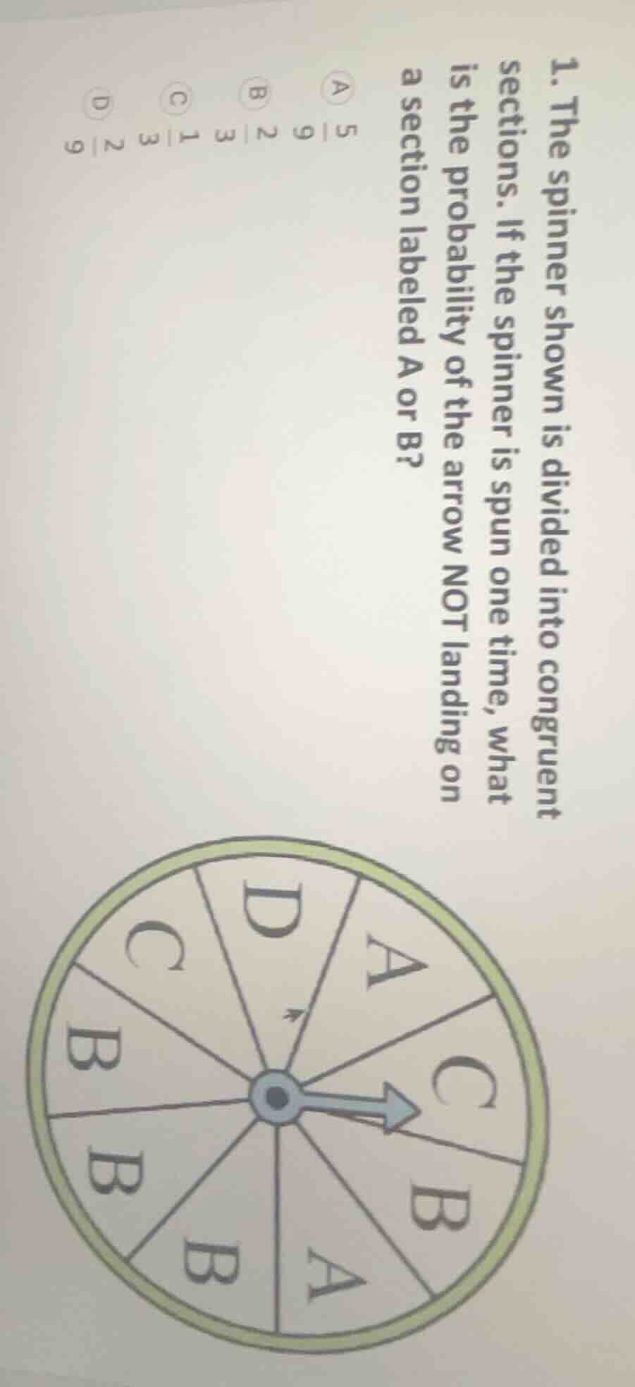 1. the spinner shown is divided into congruent sections. if the spinner…