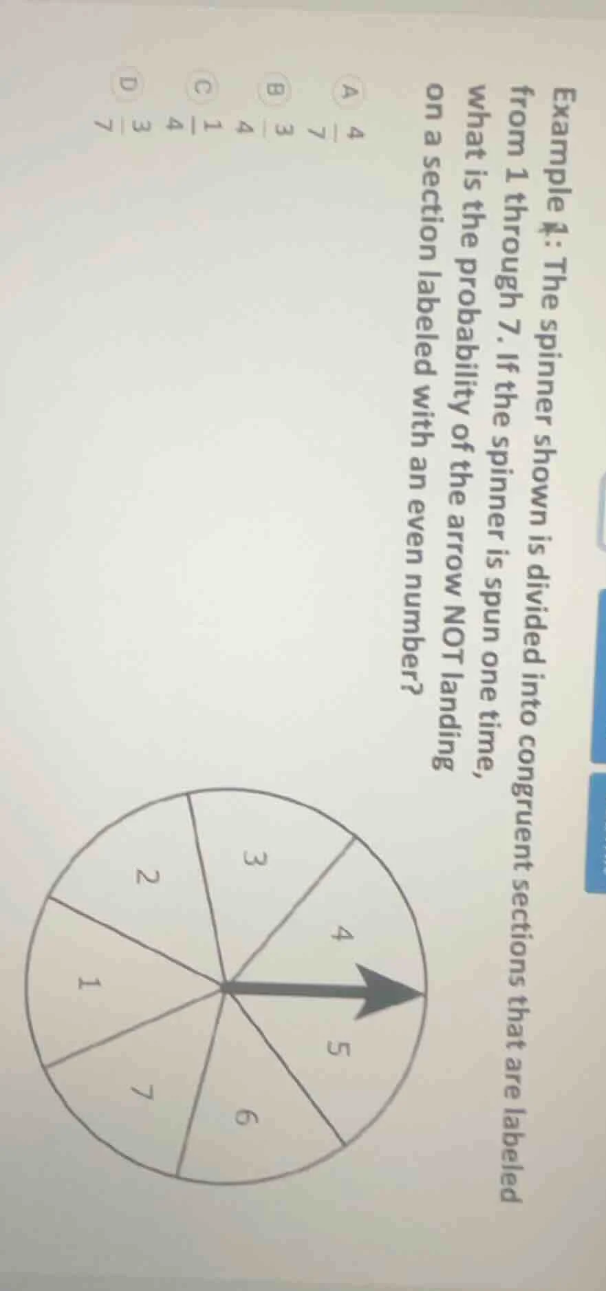 example 4: the spinner shown is divided into congruent sections that ar…