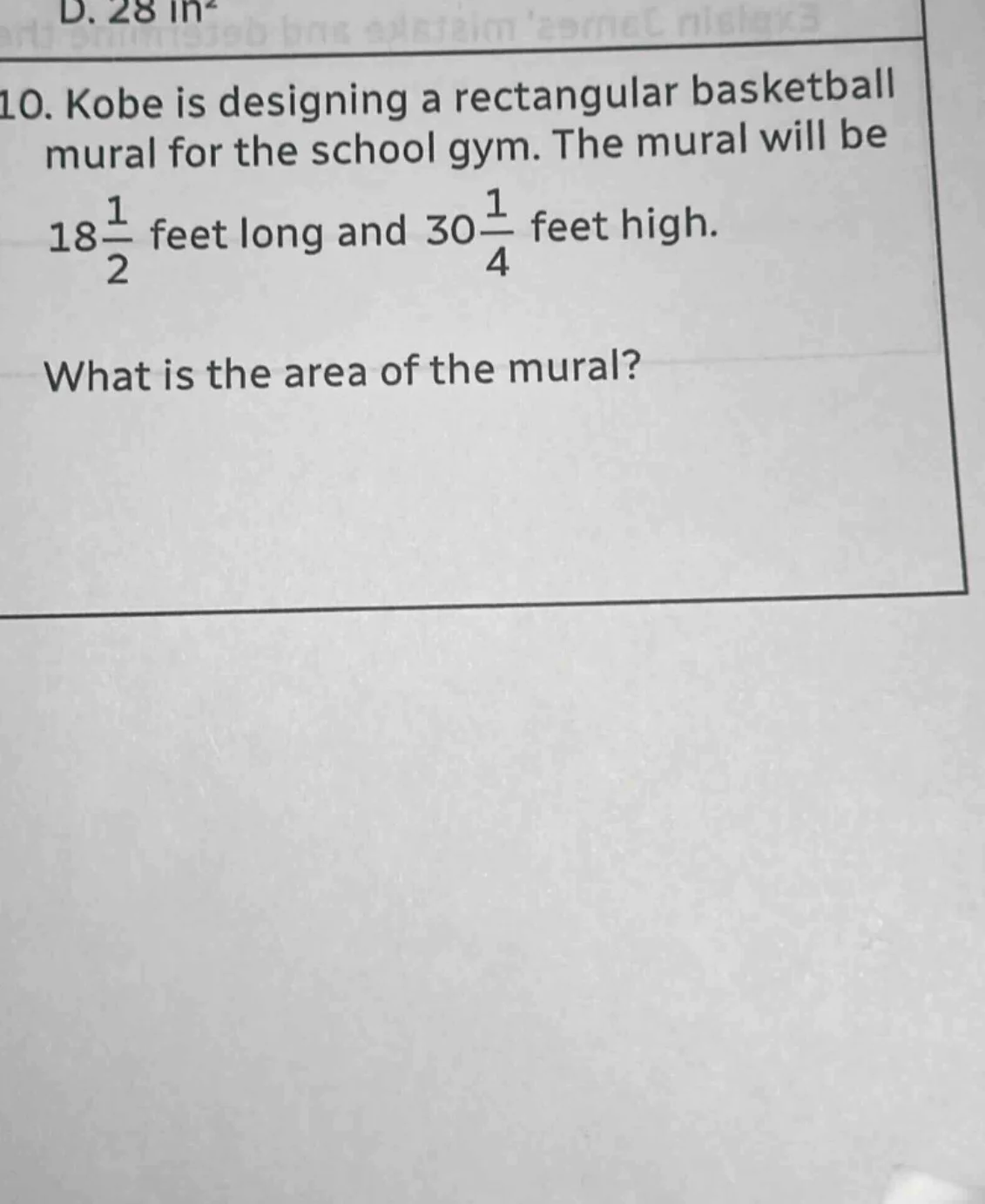 10. kobe is designing a rectangular basketball mural for the school gym…