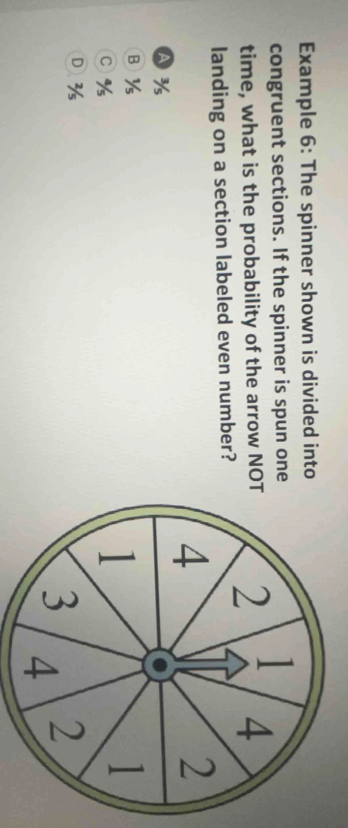 example 6: the spinner shown is divided into congruent sections. if the…