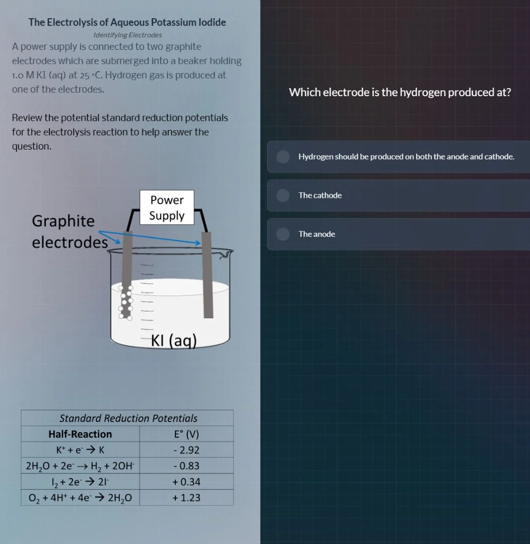 the electrolysis of aqueous potassium iodide identifying electrodes a p…