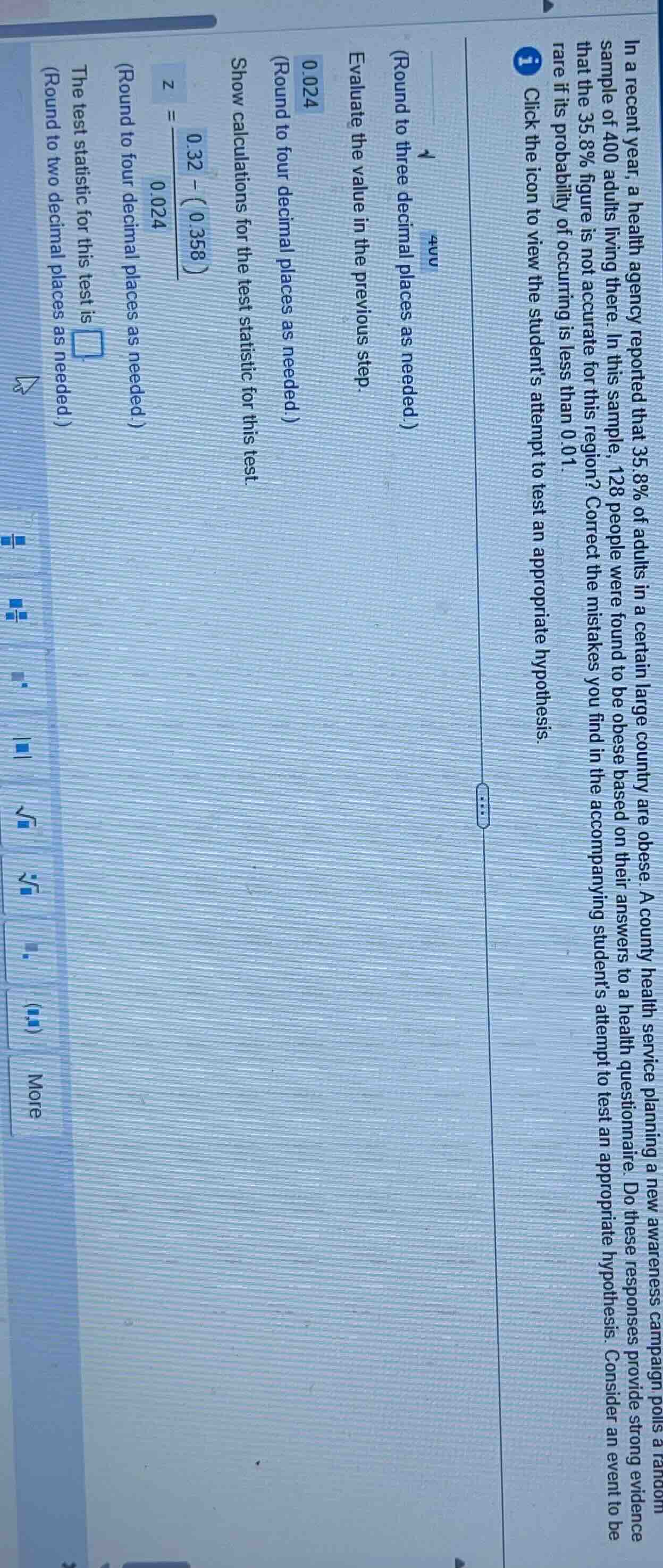 in a recent year, a health agency reported that 35.8% of adults in a ce…
