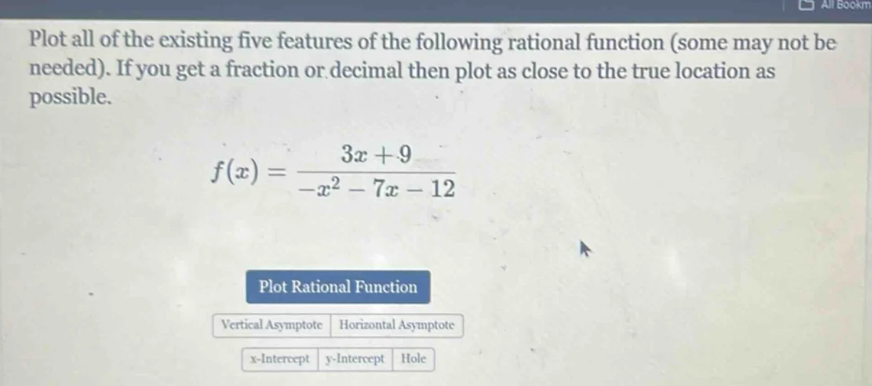 plot all of the existing five features of the following rational functi…