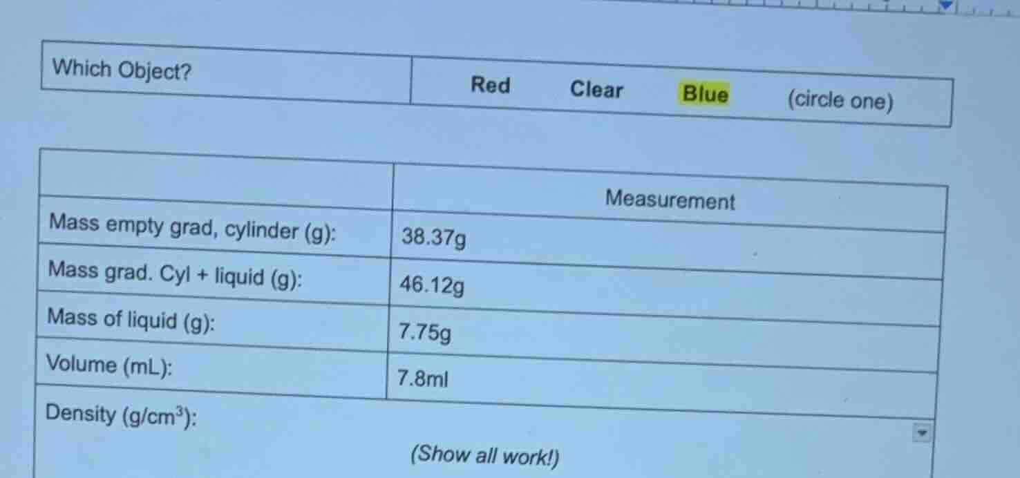which object? \tred \tclear \tblue \t(circle one) \t\tmeasurement mass …