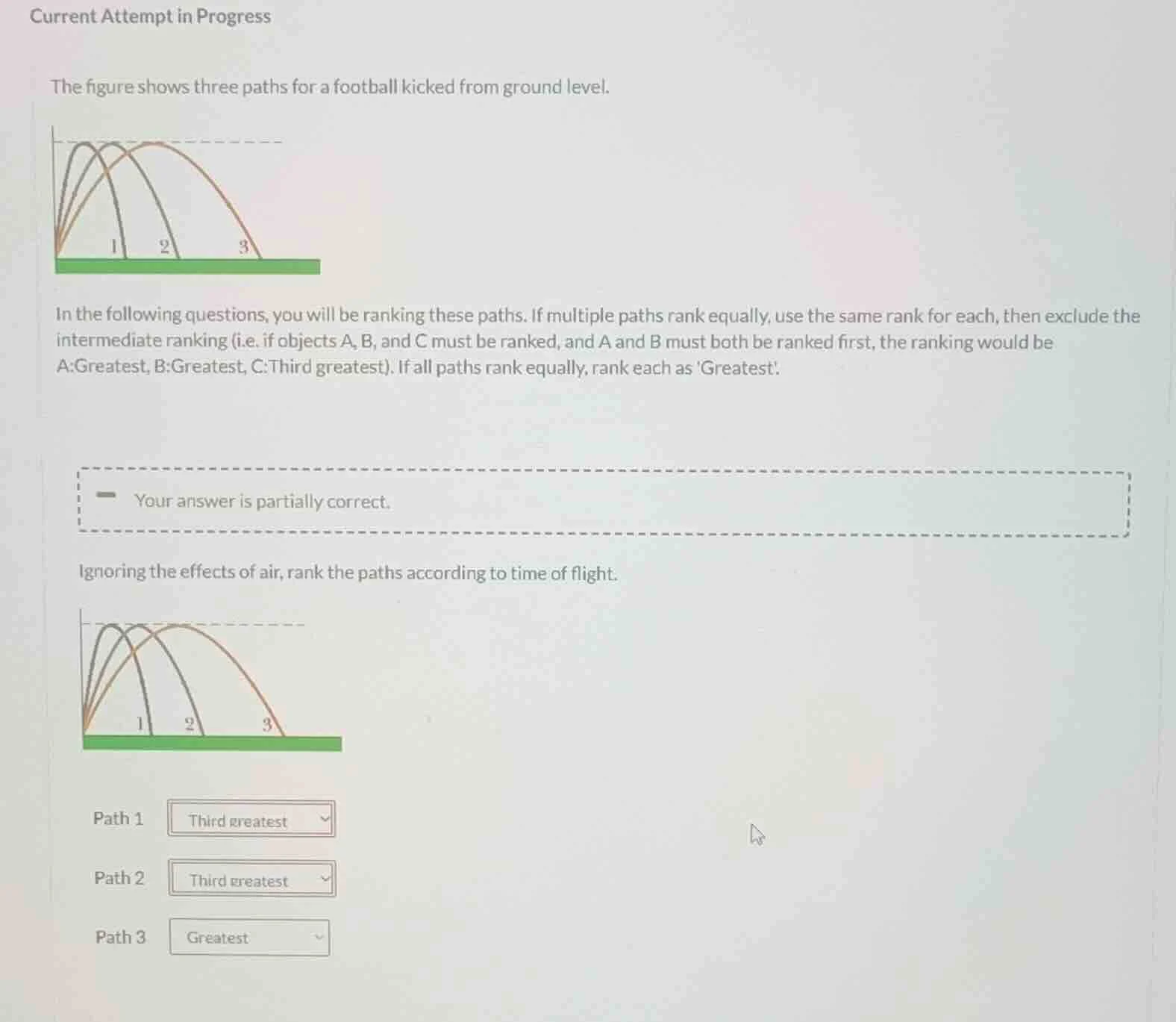 current attempt in progress the figure shows three paths for a football…