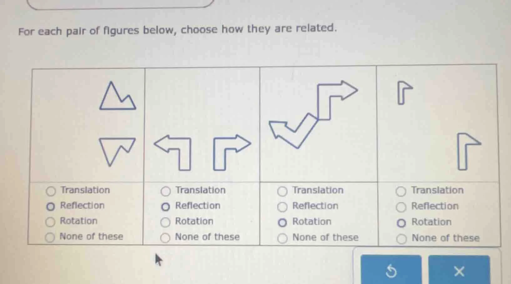 for each pair of figures below, choose how they are related. options fo…
