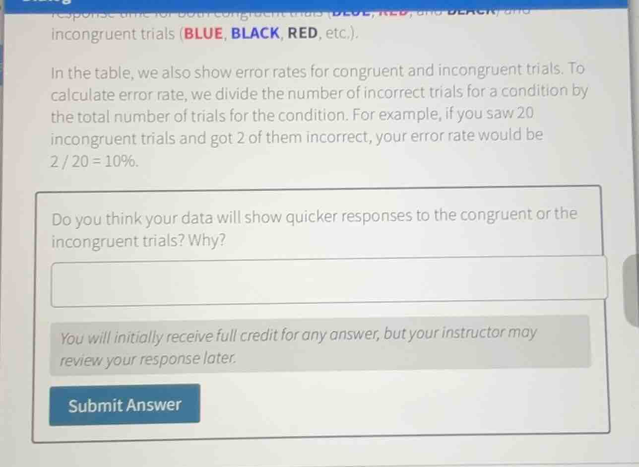 incongruent trials (blue, black, red, etc.). in the table, we also show…