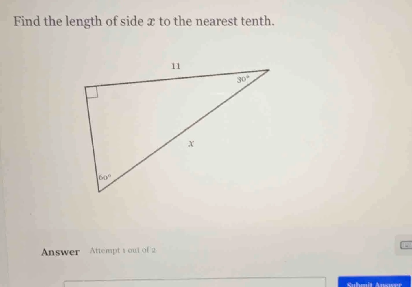 find the length of side x to the nearest tenth.