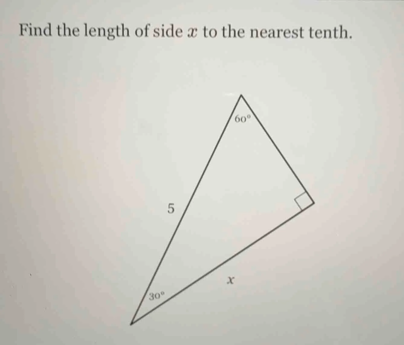 find the length of side ( x ) to the nearest tenth.