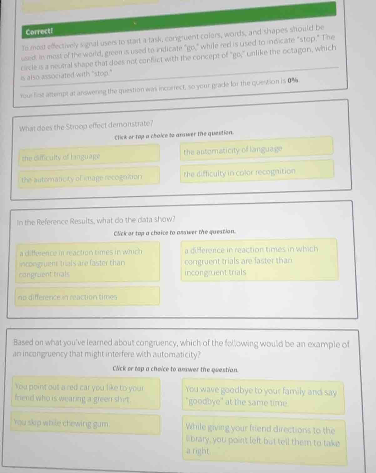 correct! to most effectively signal users to start a task, congruent co…