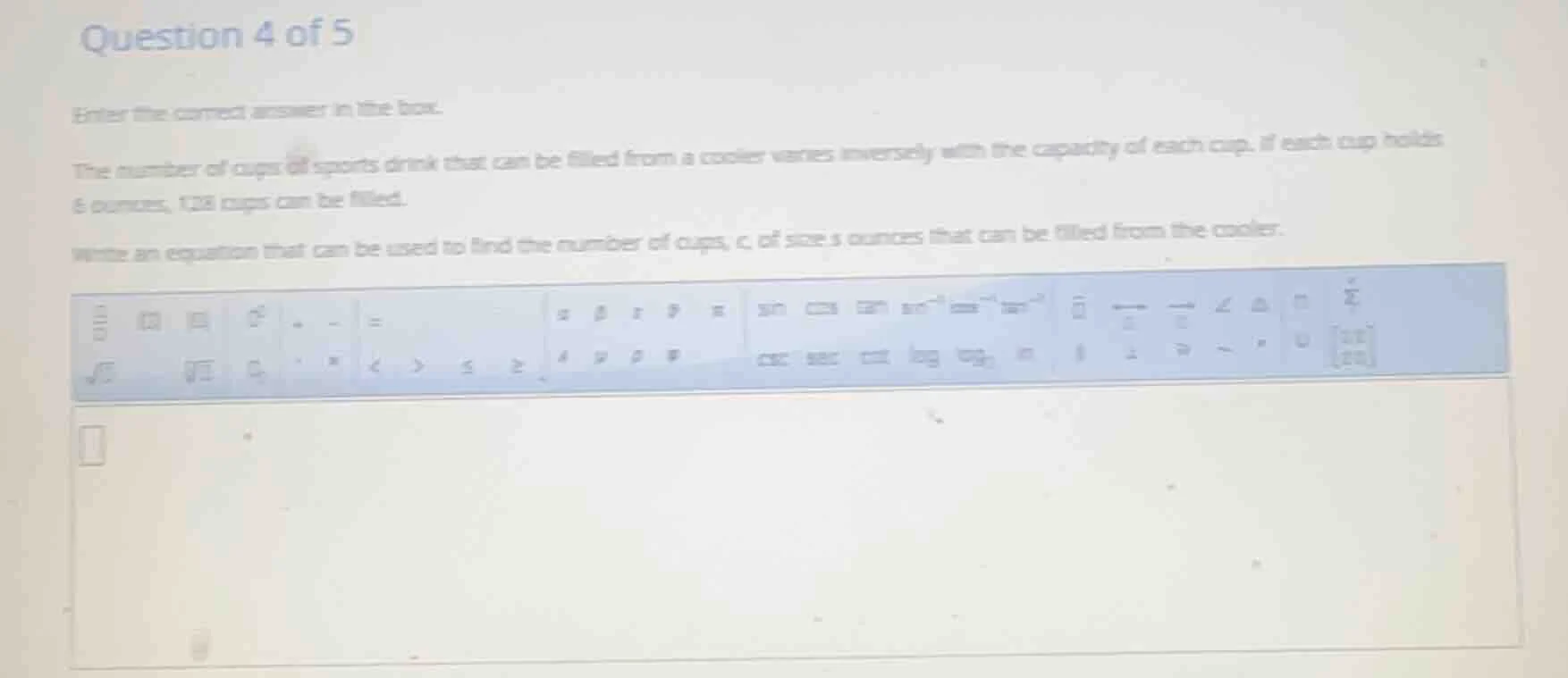 question 4 of 5 enter the correct answer in the box. the number of cups…