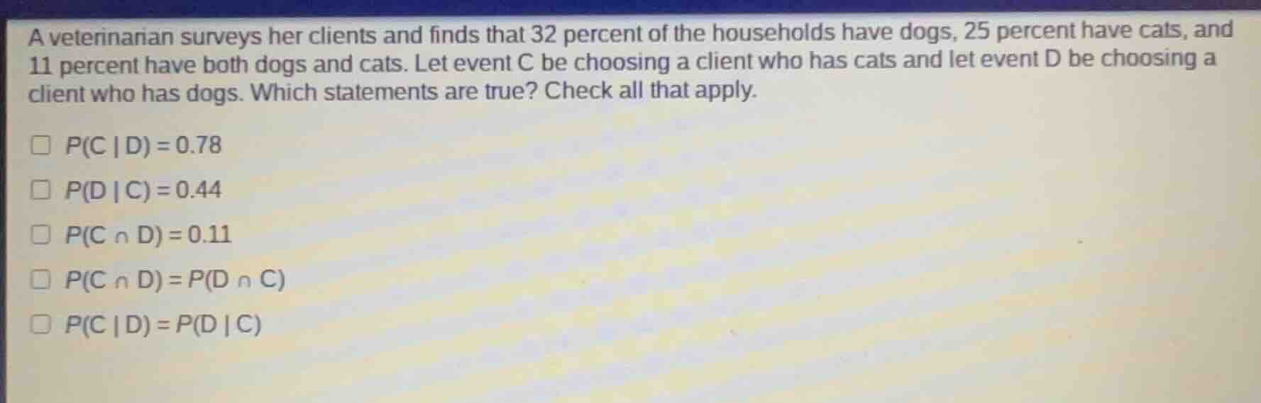 a veterinarian surveys her clients and finds that 32 percent of the hou…