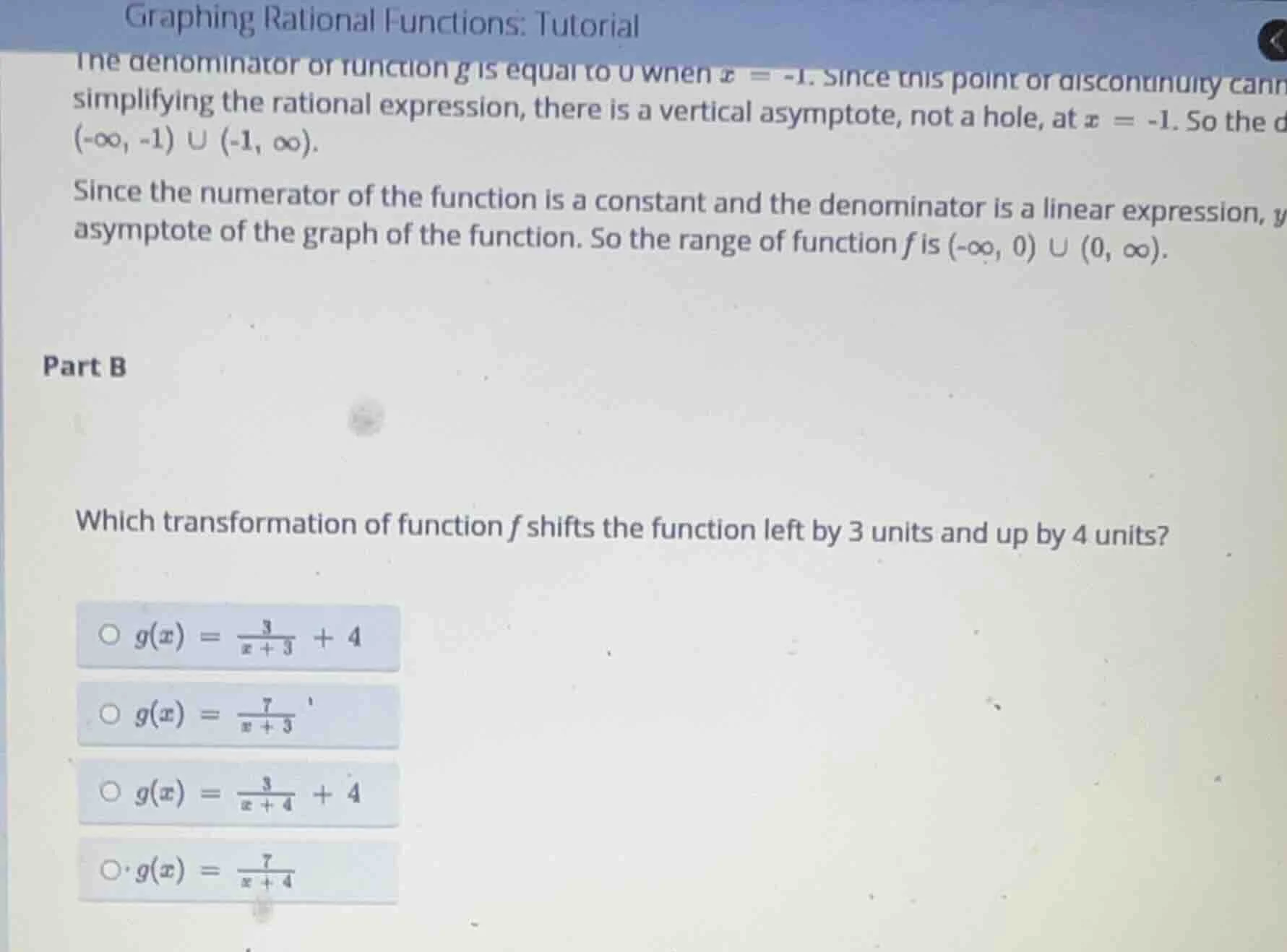 graphing rational functions: tutorial the denominator of function g is …