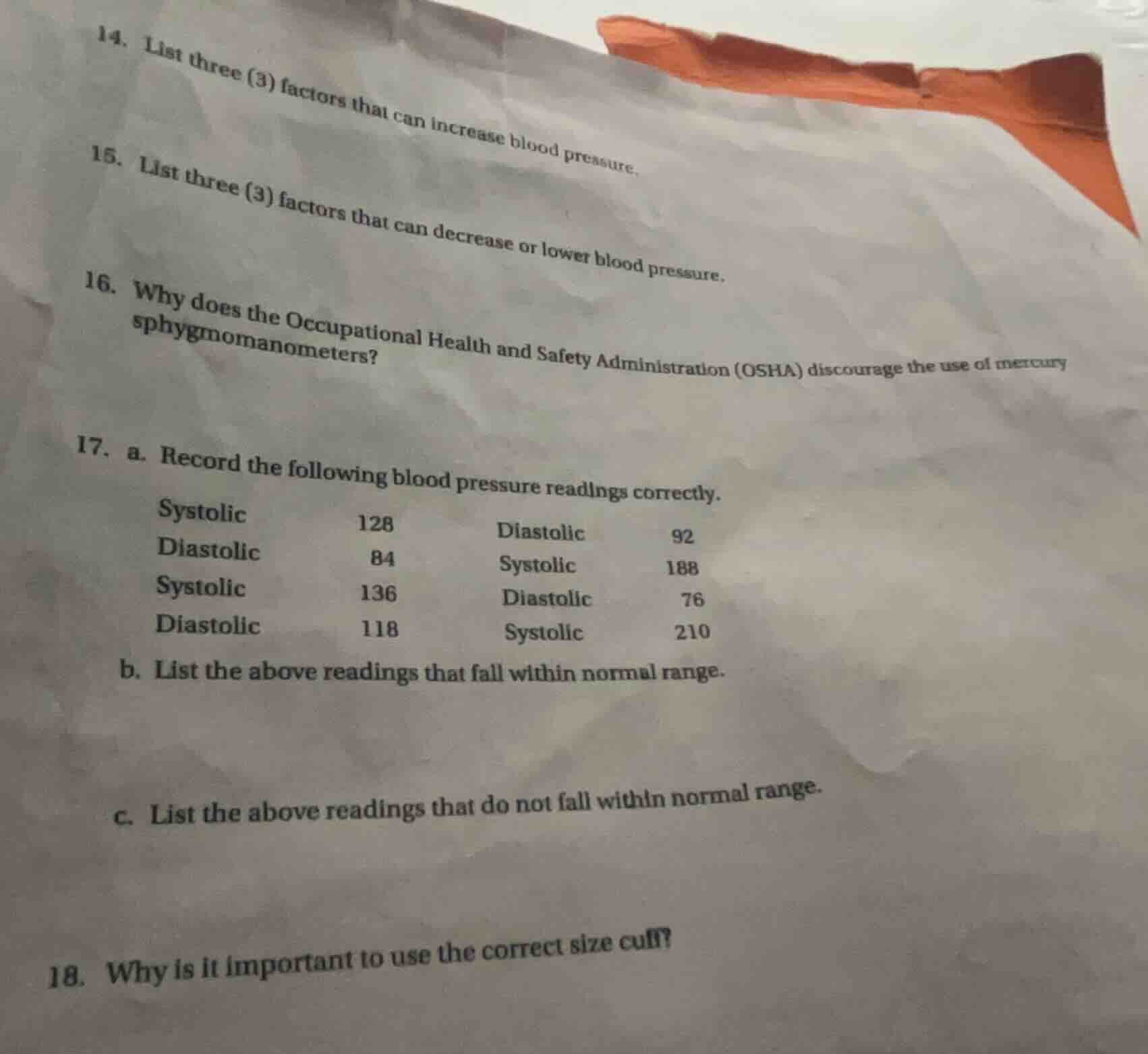 14. list three (3) factors that can increase blood pressure. 15. list t…