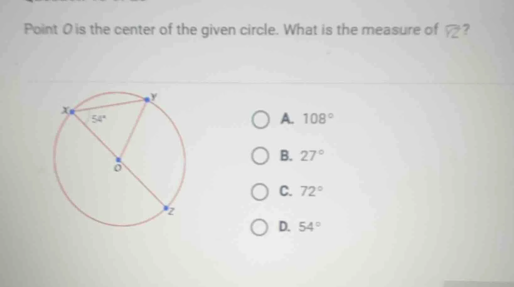 point o is the center of the given circle. what is the measure of wideh…
