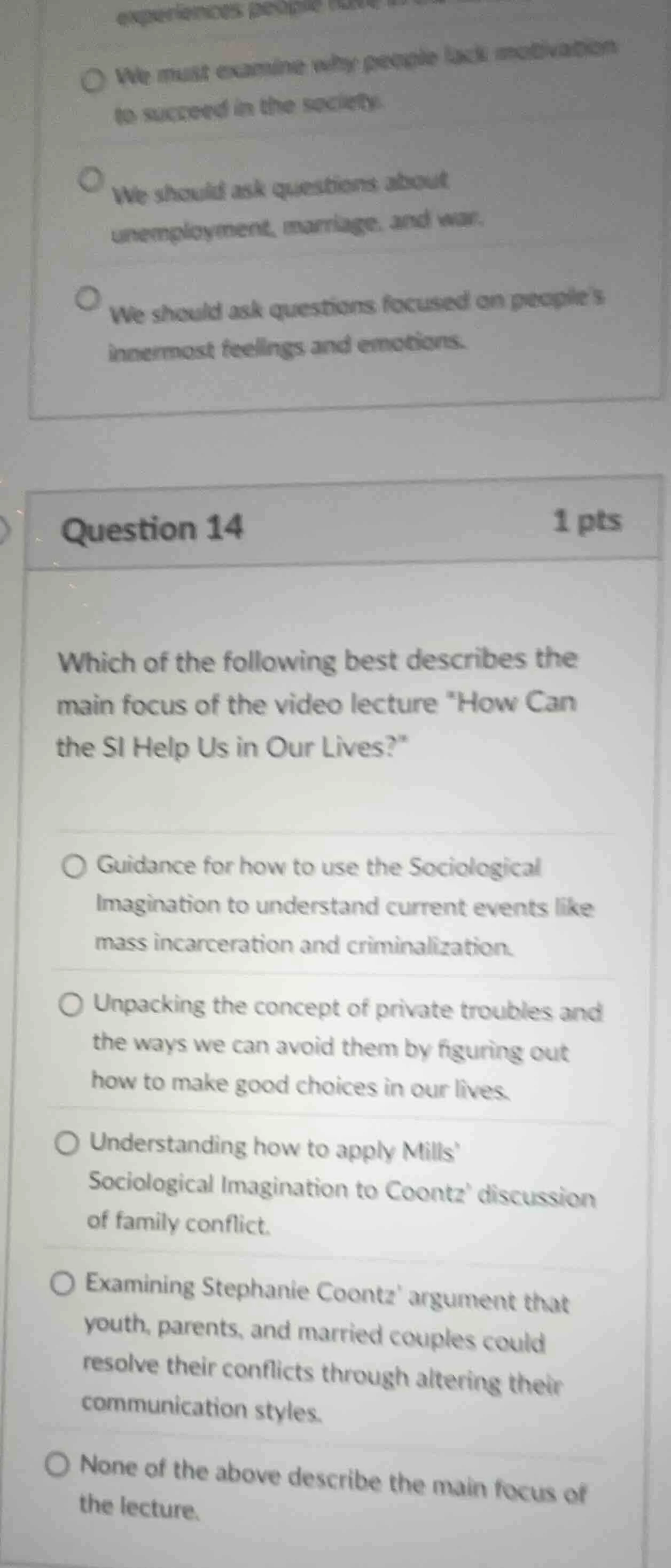 question 14 1 pts which of the following best describes the main focus …
