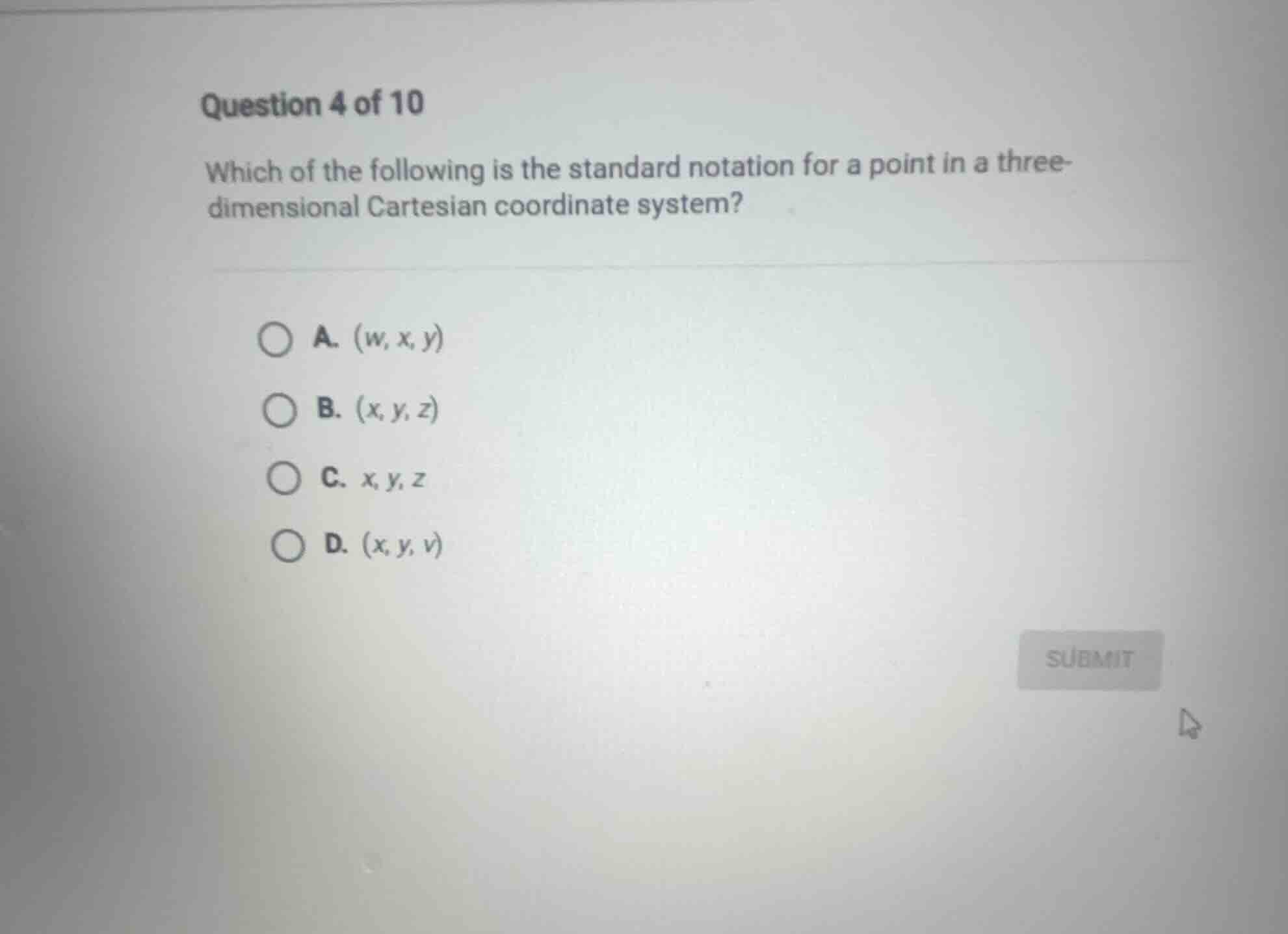 question 4 of 10 which of the following is the standard notation for a …